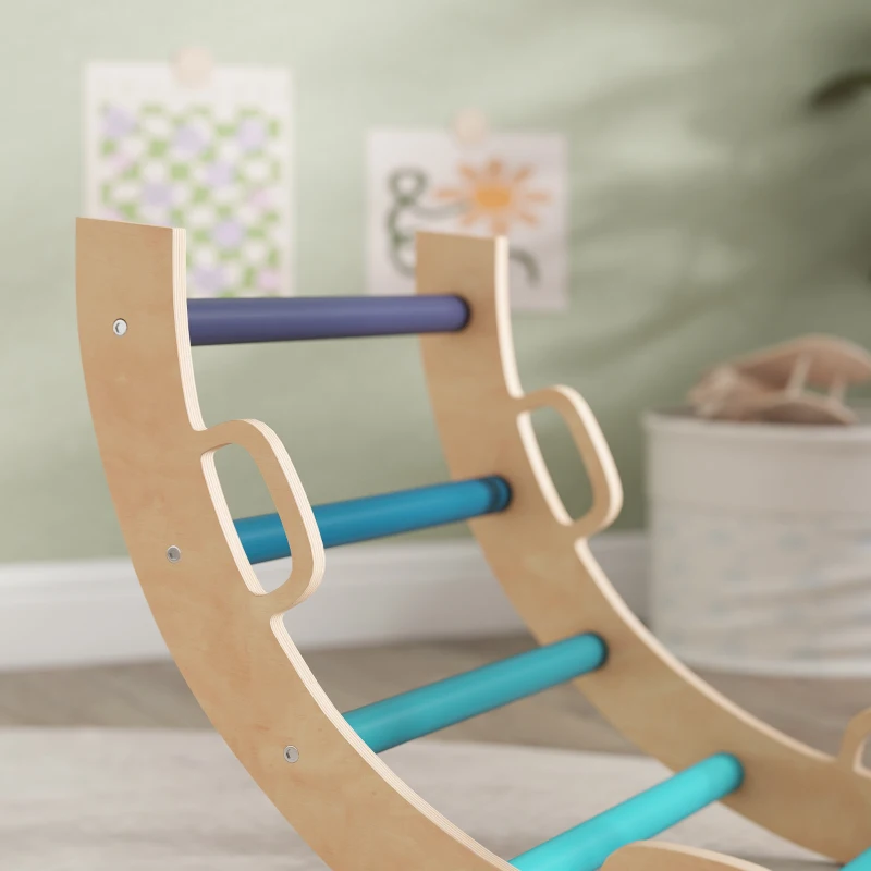 AIYAPLAY Triangolo da Arrampicata 7 in 1 in Legno a Tema Razzi con Arco e Rampa per Bambini 18-48 Mesi Blu