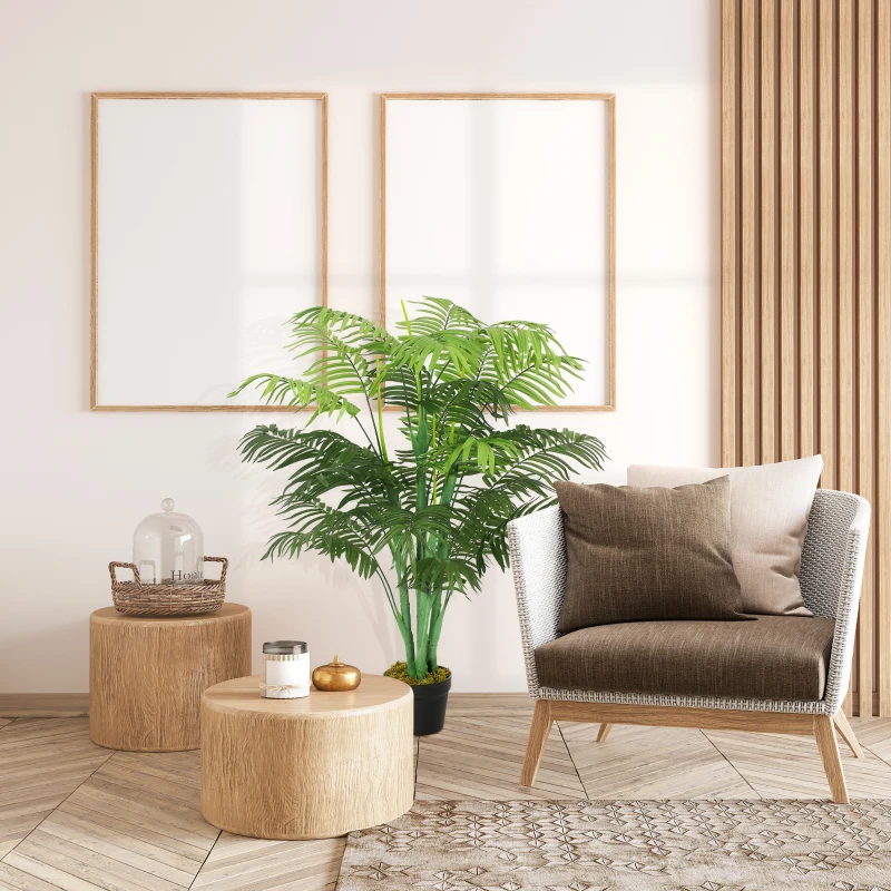 Outsunny 125cm/4FT Artificial Palm Plant Decorative Tree with Nursery Pot, Fake Plastic Indoor Home Office Décor, Green
