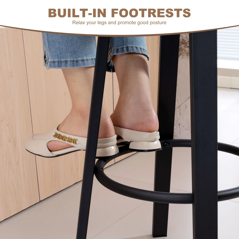 HOMCOM Set 2 Hohe Küchenhocker 360° Drehbar PU-Bezug Mit Rückenlehne Metallgestell Fußablage Dunkelbraun