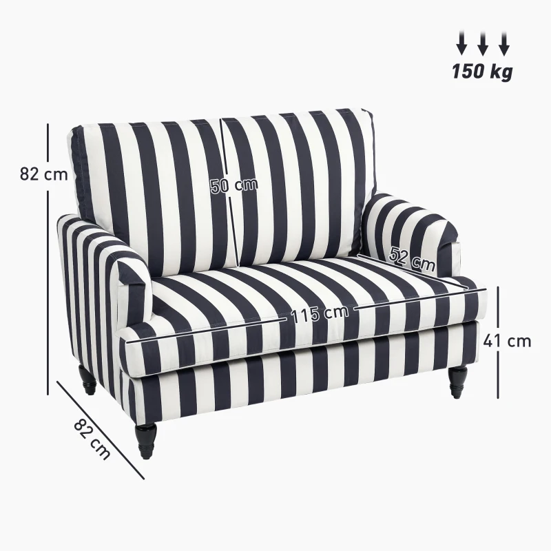HOMCOM Fauteuil de salon avec assise large en velours à rayures avec ressorts en S, 115x82x82 cm, Noir et Blanc