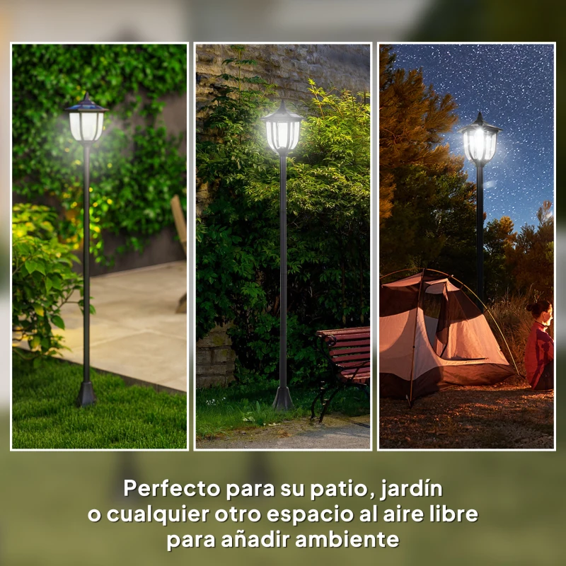Outsunny Lámpara Solar de Jardín Farola con 6 Luces LED con Batería Recargable Solar con Autonomía de 6-8 Horas Ø26,5x177cm Negro