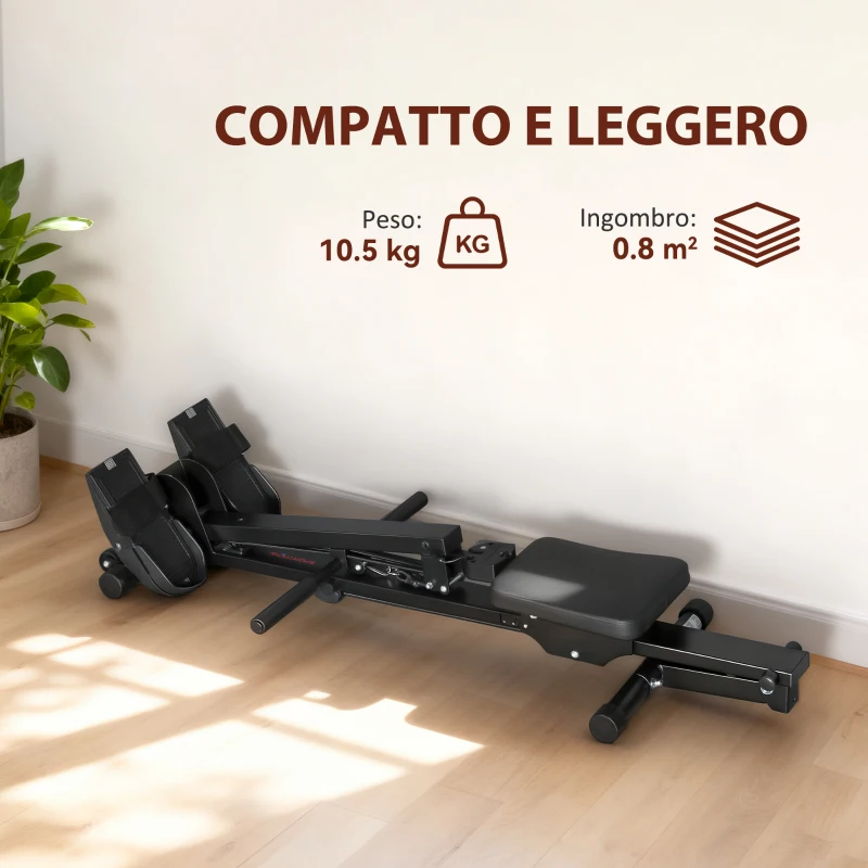 SPORTNOW Vogatore Pieghevole con Monitor LCD e Sedile Imbottito, Resistenza a Elastico, Capacità 150 kg