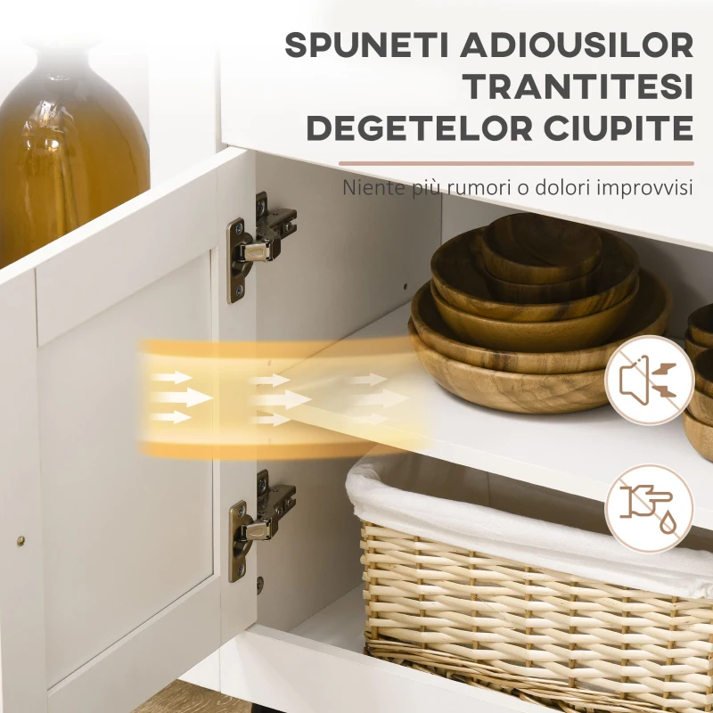 HOMCOM Bufet din lemn cu 2 sertare și 2 dulapuri, 117x35x80 cm, alb și culoare lemn