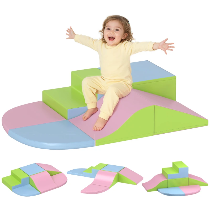 HOMCOM Juego de 6 Bloques de Construcción Figuras de Construcción Juguete para Aprendizaje para Escalar y Gatear Multicolor