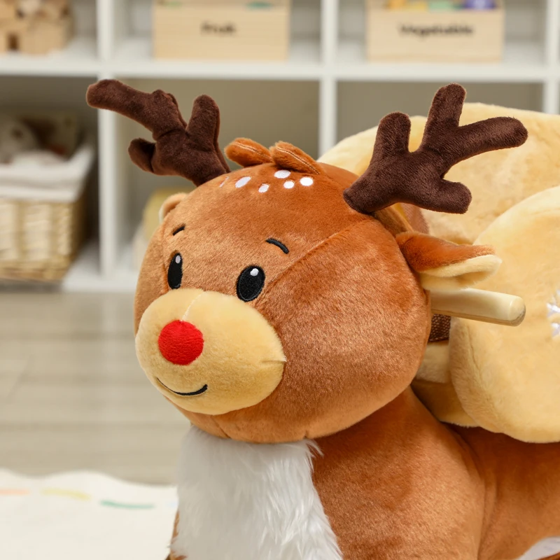 AIYAPLAY Renna giocattolo a dondolo per bambini con ninna-nanne, cintura di sicurezza, 65 x 35 x 59 cm, Marrone