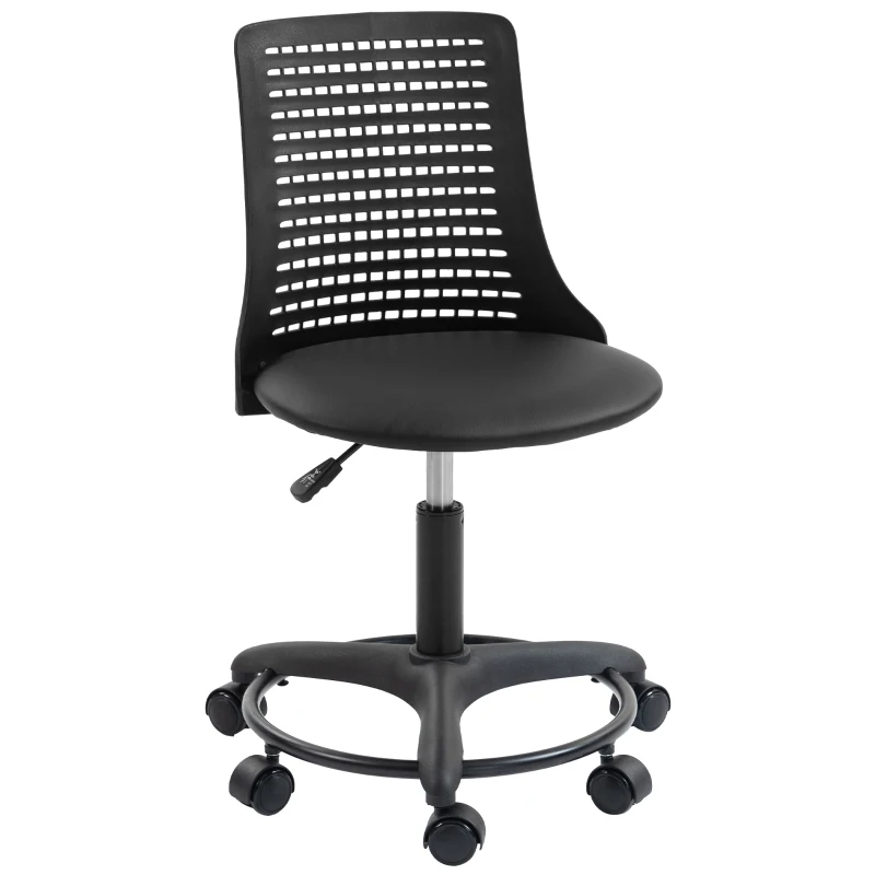HOMCOM Chaise de bureau sans accoudoirs Chaise de bureau pivotante avec dossier ajouré Hauteur réglable Noir