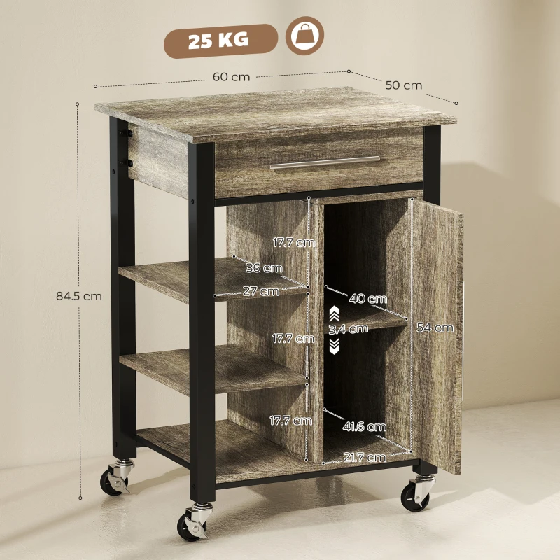 Homcom Carucior Bucatarie – Cu Sertar, Dulap si 4 Roti