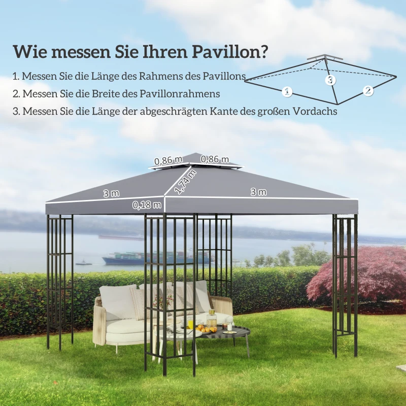 Outsunny Housse de remplacement pour pavillon 3 x 3 m étanche, toit double, orifices d'évacuation Gris clair