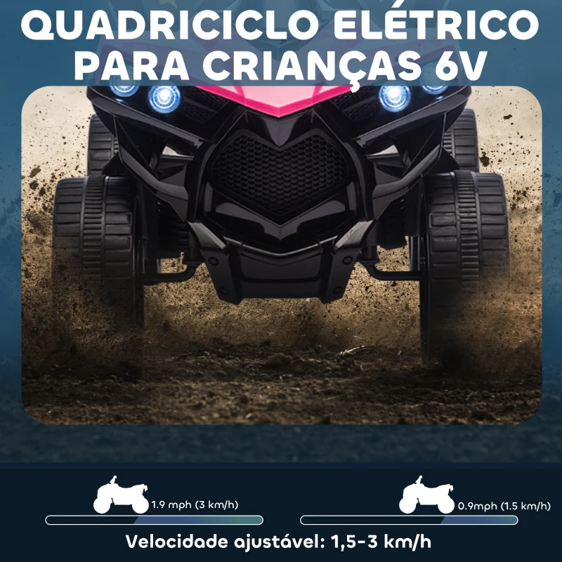AIYAPLAY Quadriciclo Elétrico para Crianças 6 V Quadriciclo para Crianças com Velocidade até 3 km/h Faróis e Música 70x42x45 cm Rosa