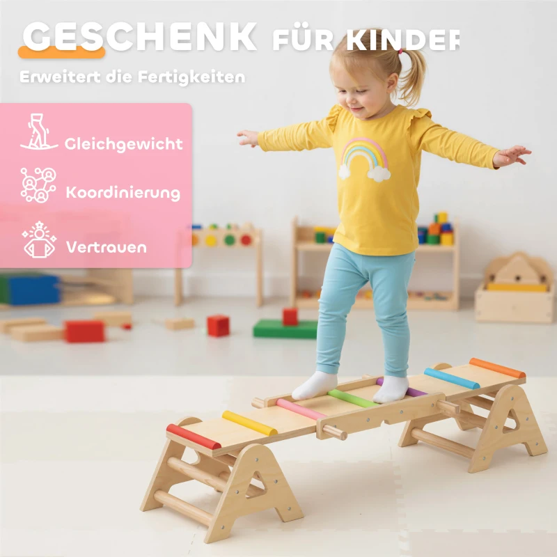 AIYAPLAY 2 In 1 Balance Wippe Kinder, Schwebebalken aus Holz, Wippe Schaukelwippe Garten, Balance Board 133 x 38 x 24 cm