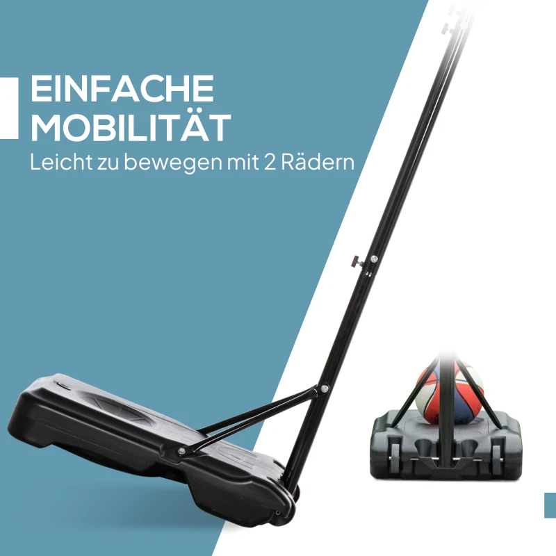 HOMCOM Basketballkorb Outdoor für Jugendliche, 160-210 cm Höhenverstellbarer Basketballständer mit Rollen