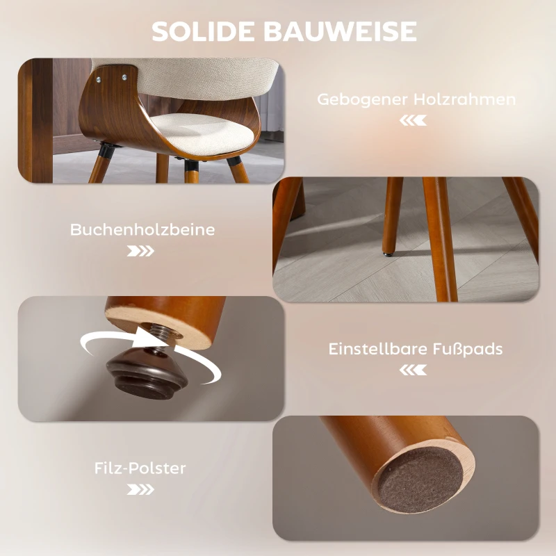 HOMCOM Esszimmerstuhl, Stoff in Leinenoptik, gebogene Rückenlehne, Holzbeine, Beige
