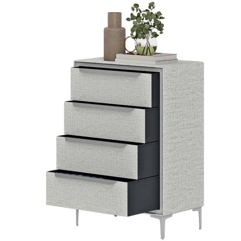 HOMCOM Kommode mit 4 Schubladen aus Stahl mit Bezug in Leinenoptik, 60x36x88 cm, Grau