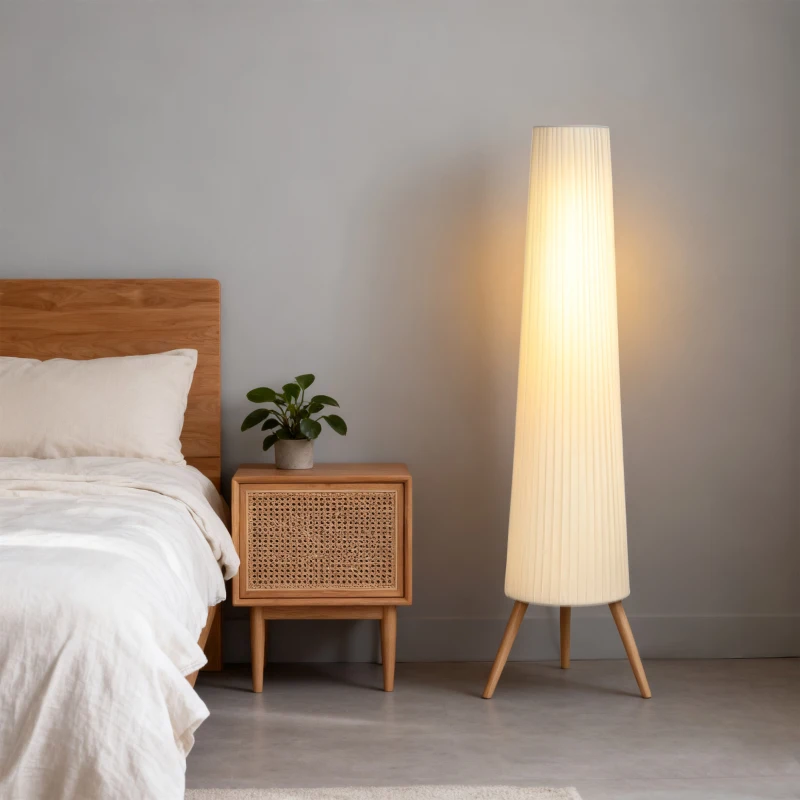 HOMCOM LED Stehlampe Wohnzimmer Dimmbar Holz mit Dreibein, Stehleuchte mit Fußschalter, 46 x 46 x 153 cm, Weiß