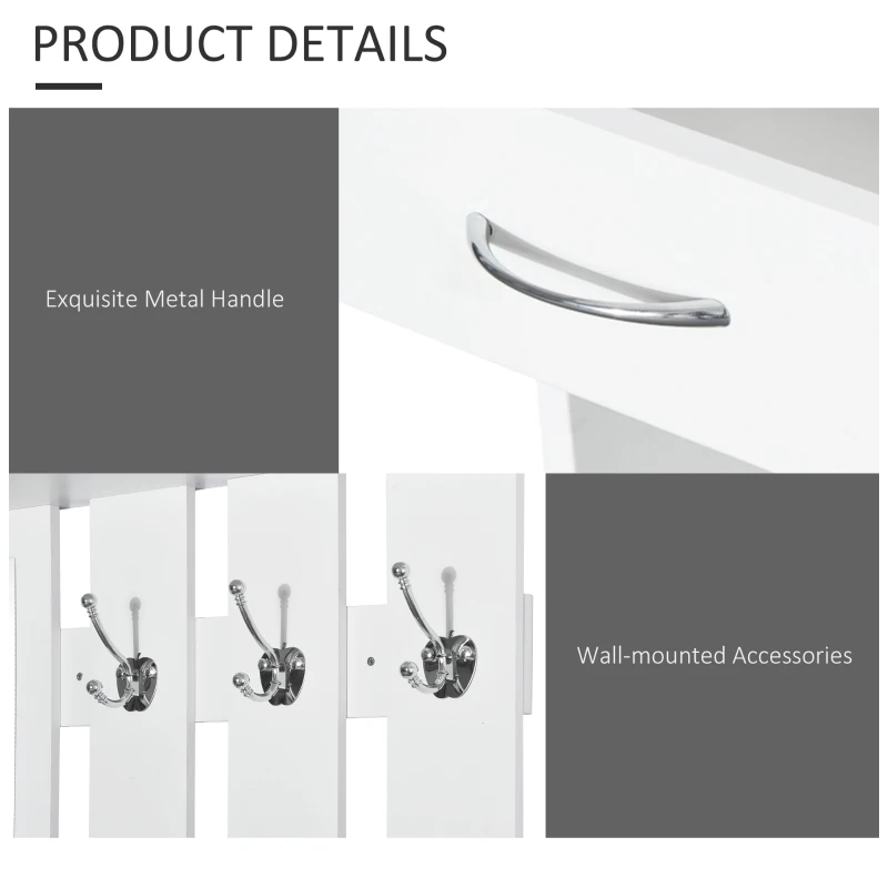 HOMCOM 2PC Shoes Storage Chest Cloths Rack Unit w/Mirror Multiple Shelves Large Storage Capacity Shoes Cabinet 6 Hooks Cloth Rack White