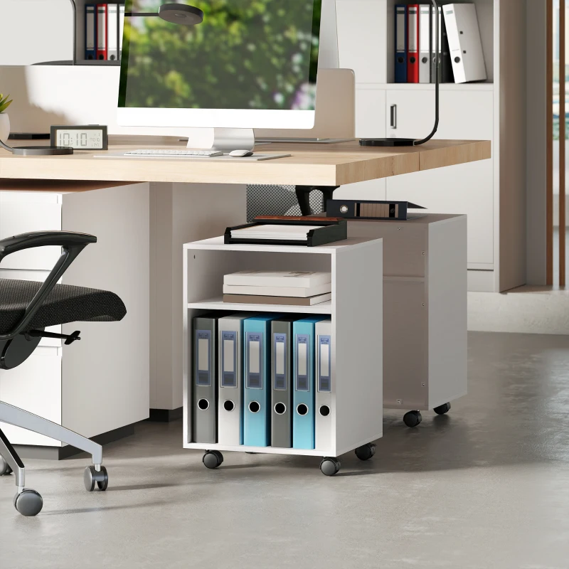 HOMCOM Mobile Porta Stampante con Ruote e 2 Ripiani Aperti in Legno, 40x35x55.5 cm, Bianco