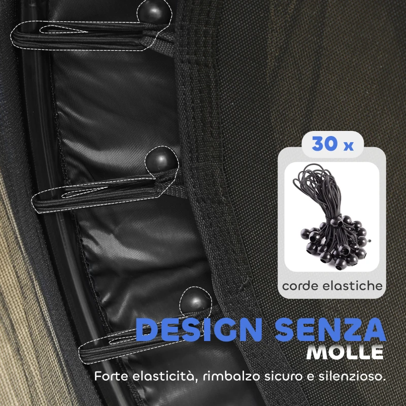 HOMCOM Tappeto Elastico per Bambini con Rete di Sicurezza e Pali Imbottiti Età 3-10 Anni, Ø140 x 190 cm, Nero