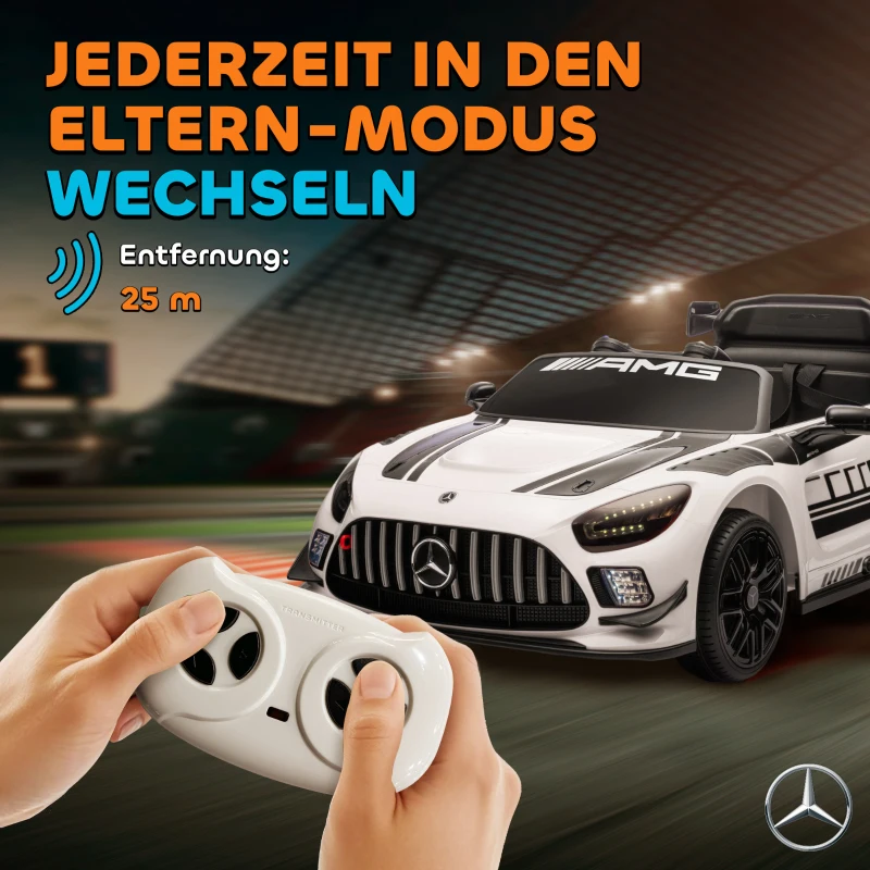 AIYAPLAY Mercedes-Elektroauto, Aufsitzauto für Kinder, 12V Batterie, LED-Lichter, Musikfunktion, Hupe, 3-8 Jahre, Weiß