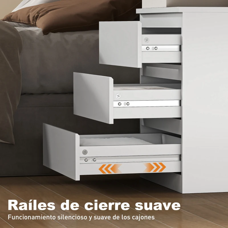 HOMCOM Cómoda 3 Cajones con Cierre Suave Cajonera para Salón Oficina Estilo Moderno 45x40x52,8 cm Blanco