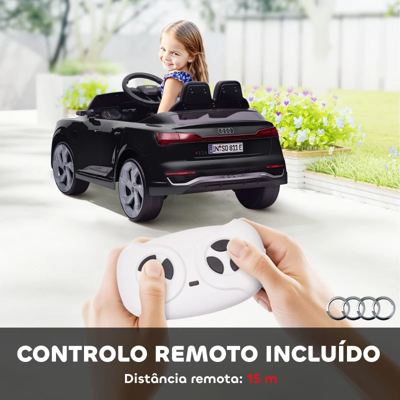 AIYAPLAY Carro Elétrico para Crianças Carro Audi Q8 Etron Sportback Infantil 12V Faróis Buzina e Música 98x49,5x43 cm Preto