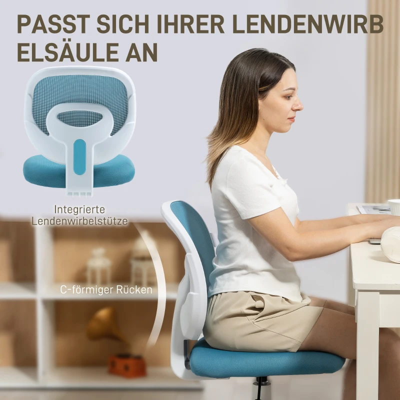 HOMCOM Bürostuhl Ergonomischer Schreibtischstuhl mit C-förmiger Rückenstütze, Höhenverstellbar Blau