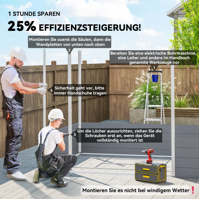 Outsunny Gerätehaus, Gartenhaus, Geräteschuppen mit Lüftungsfenster, Kunststoff, Metall, 240 x 190 x 180/228, Grau(m-4)
