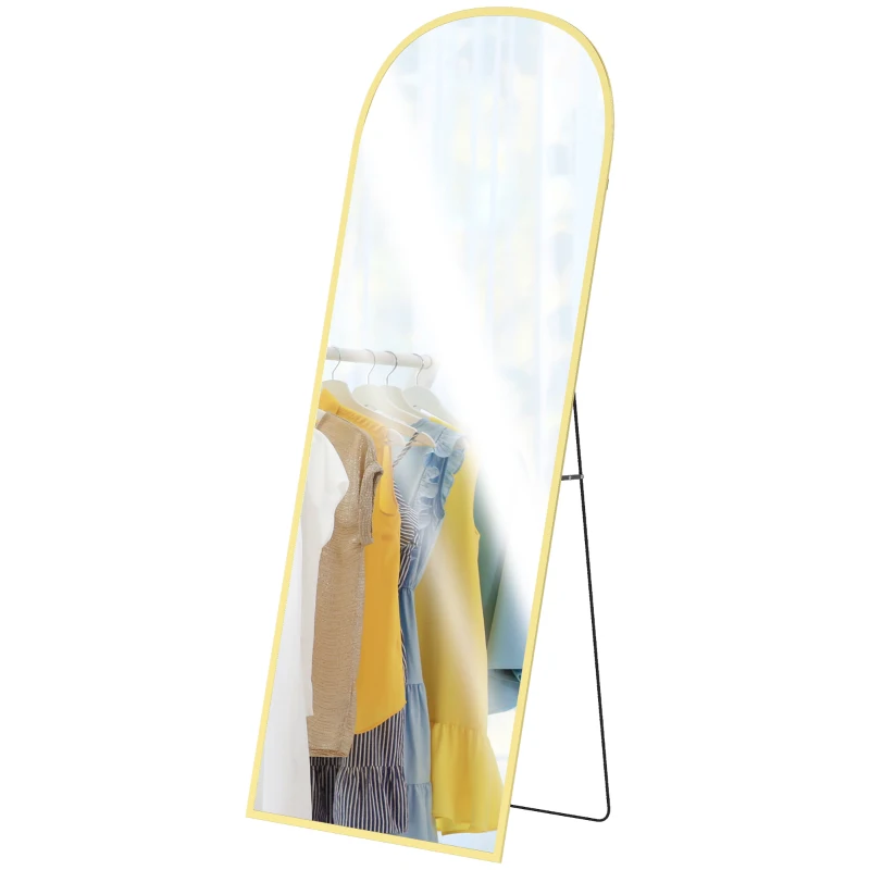 HOMCOM Espejo de Pie Cuerpo Entero de Aleación de Aluminio Espejo de Pared con 2 Formas de Uso Rectangular 60x1,5x165 cm Dorado