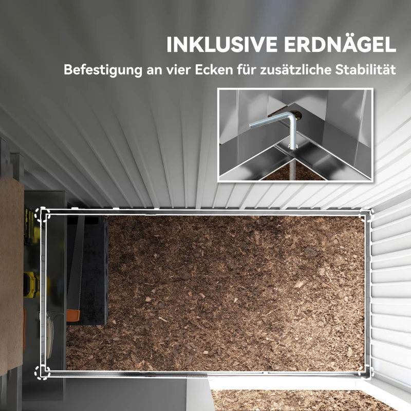 Outsunny Gartenschuppen, Outdoor-Geräteschuppen aus Wellstahl, Wanddesign, verstellbare Regalböden, verschließbare Tür, Grau