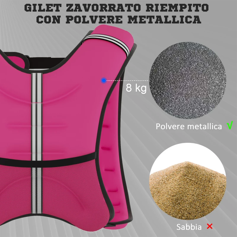 HOMCOM Giubbotto Zavorrato 8kg Traspirante con Tasca Portaoggetti e Spallacci, in tessuto Oxford, 40x35 cm, Rosa