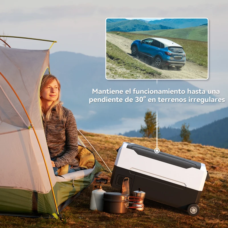 HOMCOM Nevera Compresor 30,5L -20℃-20℃ 12 / 24V DC y 100-240V CA con 2 Ruedas y Compartimento Congelador 72,6x39x37,3 cm Negro