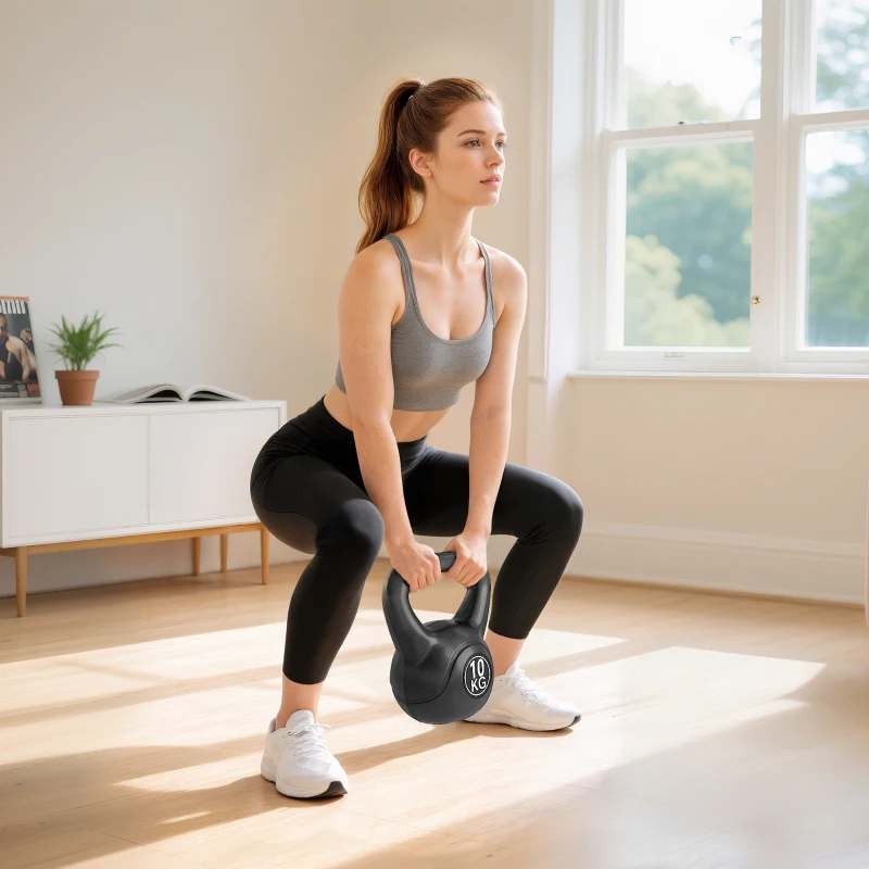 HOMCOM Kettlebell Kugelhantel 10 kg Gewicht-Hantel mit Sand befüllt für Anfänger Schwarz