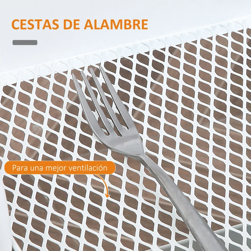 HOMCOM Carrito de Cocina con 3 Cestas de Acero y 1 Placa de Cubierta para Comedor Sala Baño 45x31x79,4 cm Blanco