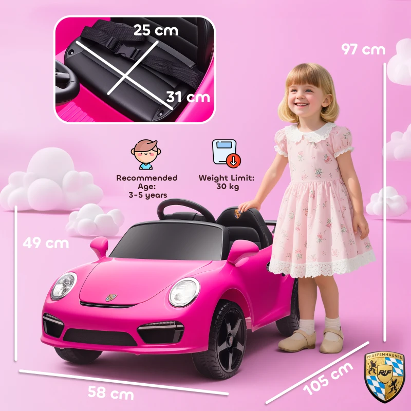 AIYAPLAY Auto Elettrica per Bambini Polizia con Telecomando Doppio Motore Sirena Rotelle di Supporto Musica e Fari Rosa