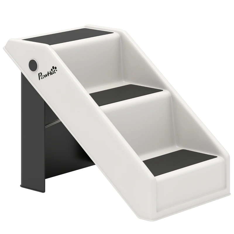 PawHut Scaletta per Cani e Gatti con 3 Scalini Antiscivolo, Design Pieghevole con Capacità 10 kg, Crema