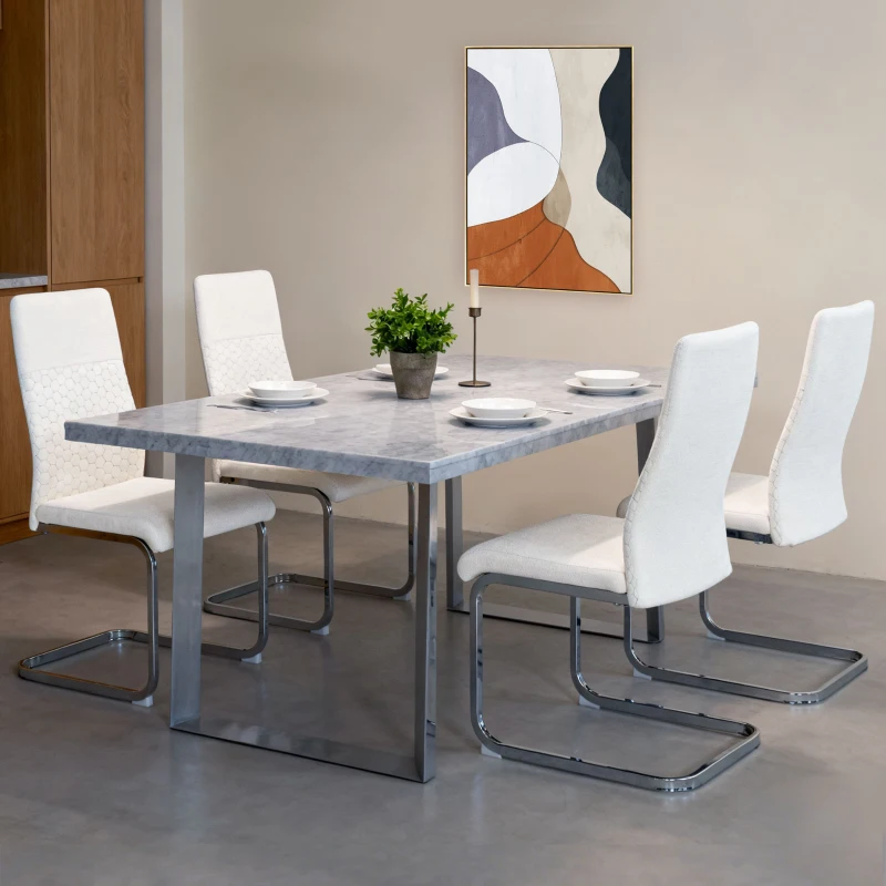 HOMCOM Juego de 4 Sillas de Comedor con Asiento y Respaldo Acolchado Tapizado en Terciopelo Patas de Acero Crema