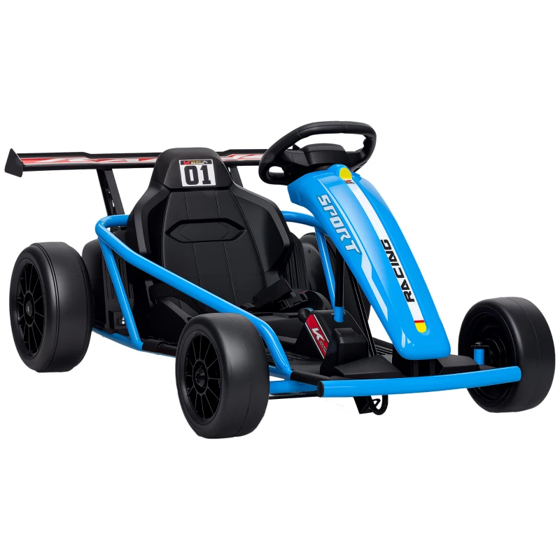 AIYAPLAY 24V Elektro-Go-Kart zum Fahren und Driften, Nylon-Reifen, Sicherheitsgurt, Hupe, Musik für 8-12 Jahre Blau