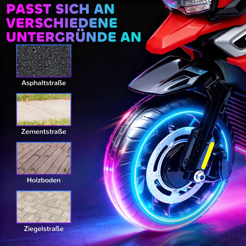 AIYAPLAY Elektro-Motorrad für Kinder von 18-36 Monaten, Aufsitz-Fahrzeug, Hilfsräder, Lichter, Musik, Kunststoff, Stahl, Rot