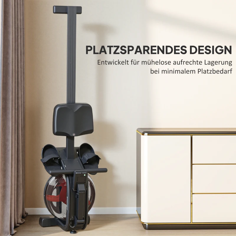 SPORTNOW Rudergerät für Training, Rudermaschine mit 6-11 L Wassertank, LCD-Monitor, Handyhalter, 135 kg Tragfähigkeit, Stahl, Schwarz