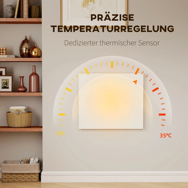 HOMCOM Elektrischer Heizer, Wandmontage, Infrarot-Heizung, energiesparend, Thermostat, Timer, Fernbedienung, Überhitzungsschutz