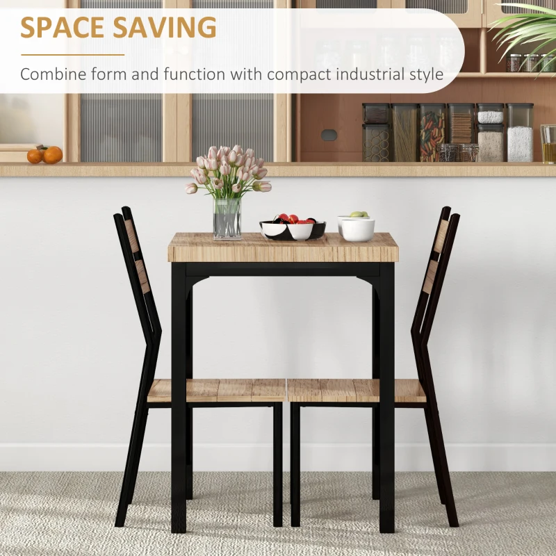 HOMCOM Three-Piece Minimal and Compact Dining Set, Light Wood Grain