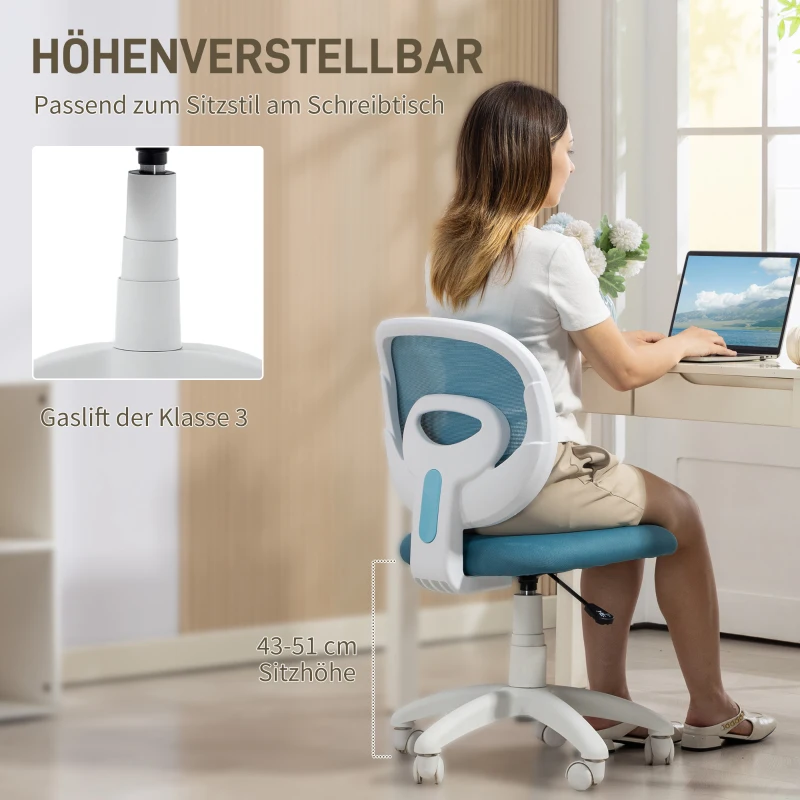 HOMCOM Bürostuhl Ergonomischer Schreibtischstuhl mit C-förmiger Rückenstütze, Höhenverstellbar Blau