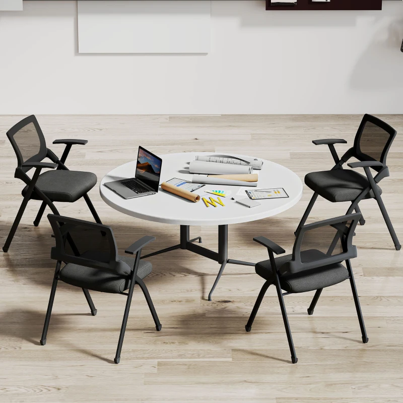 HOMCOM Lot de 2 chaises pliantes avec dossier incurvé et accoudoirs, en tissu effet lin et acier, 61x56x84 cm, Noir