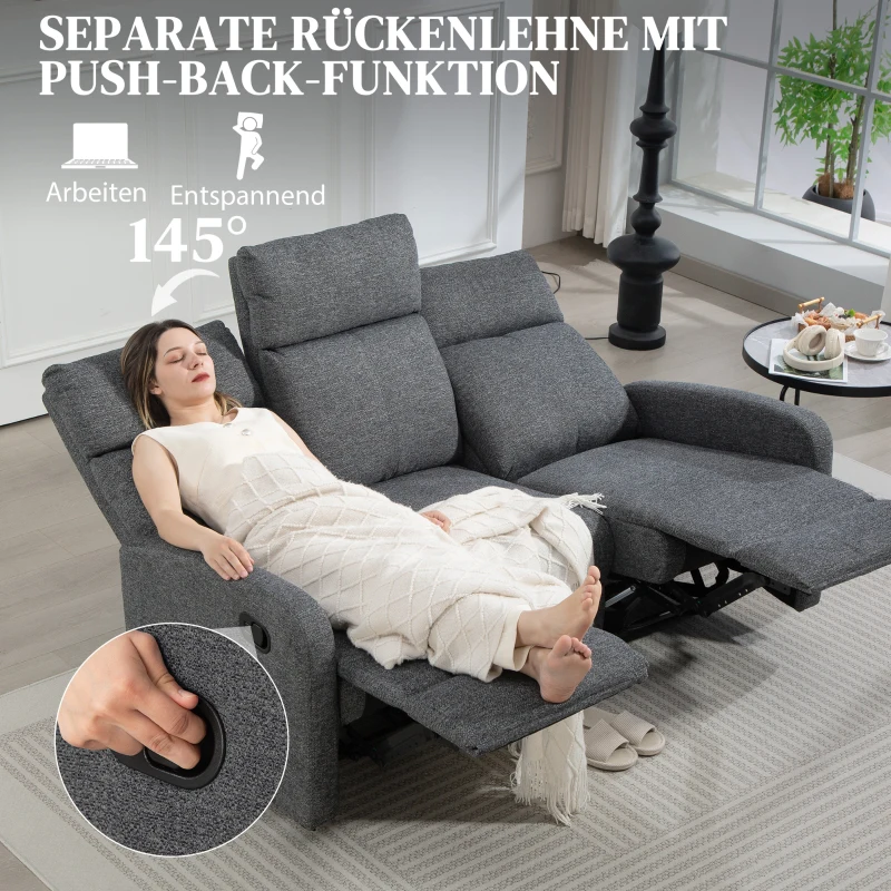 HOMCOM 3-Sitzer-Sofa, individuell verstellbare Rückenlehnen, Fußstütze, Stoffbezug, Metall, Grau(m-4)