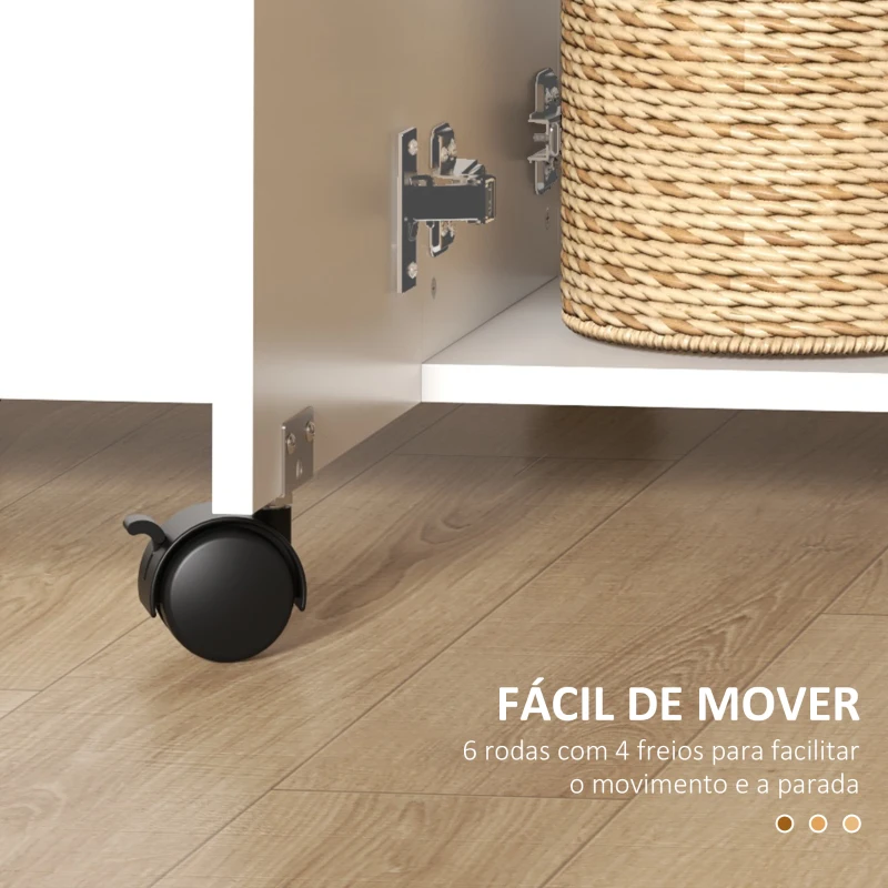 HOMCOM Mesa de Refeição com Rodas Mesa Abatível com 2 Gavetas e Armário Mesa Auxiliar Multifuncional 120x60x76,5 cm Branco