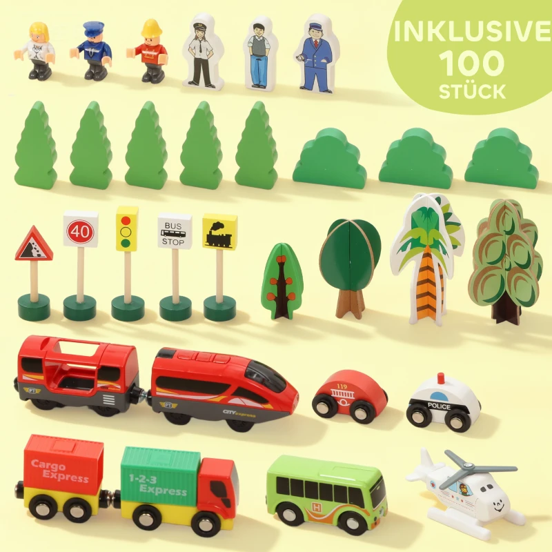 AIYAPLAY Holzzug-Set, 100 Teile, magnetischer Kran, Buchenholz, Bunt