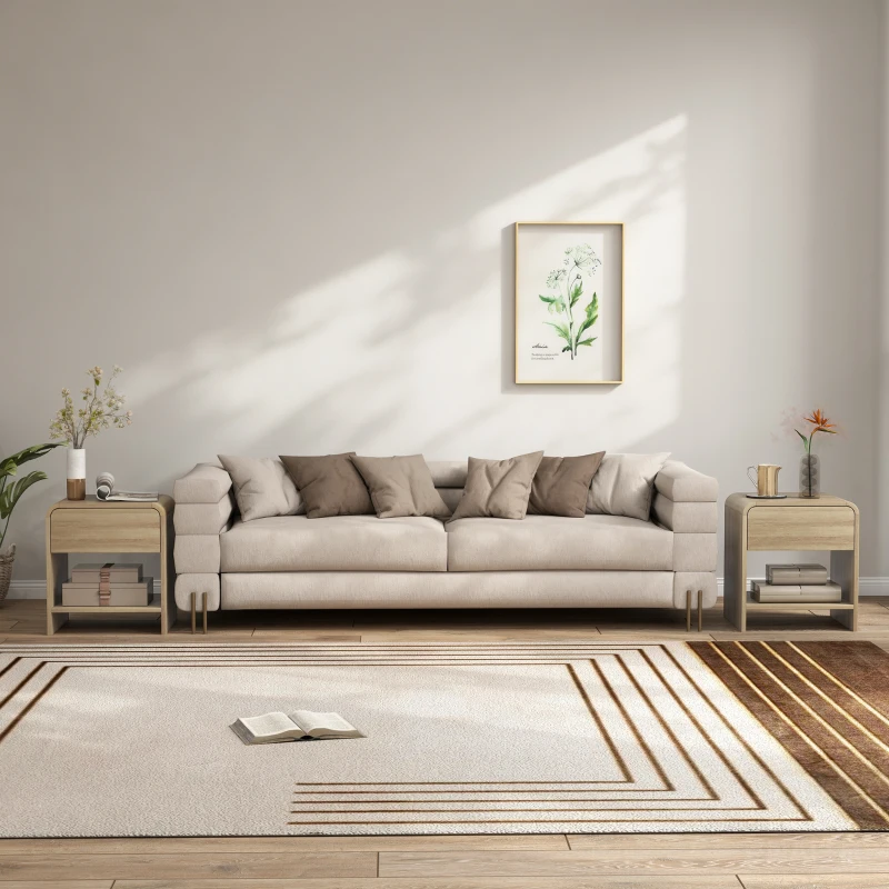 HOMCOM 2er-Set nordische Nachttische mit abgerundeten Kanten, Schublade und offenem Fach 40x35x45 cm natur