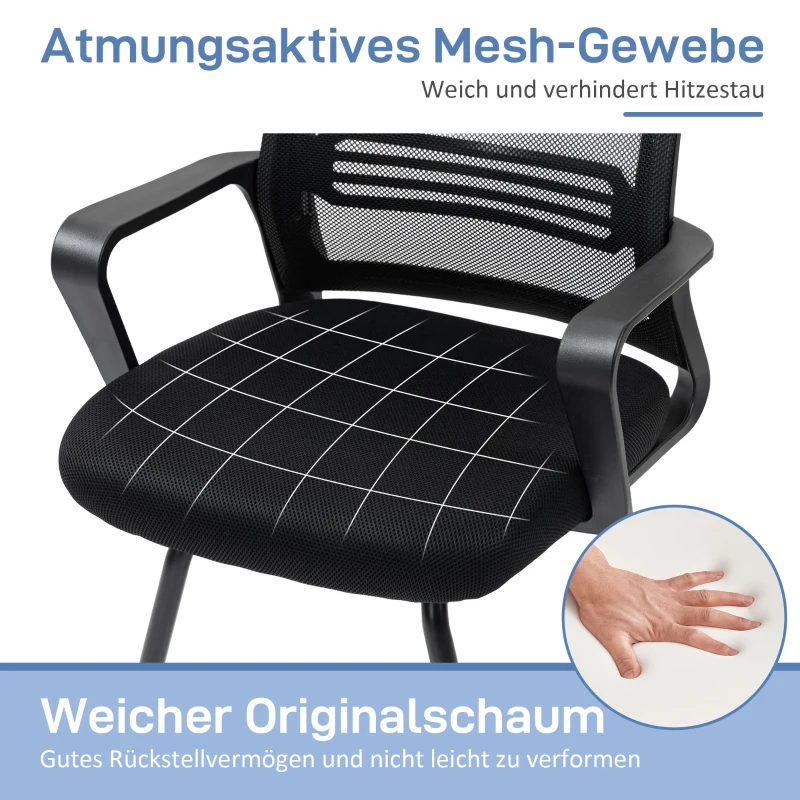 HOMCOM Ergonomischer Stuhl, Netzstoff, Schaumstoff, Metallbeine, Kufenbasis, Schwarz