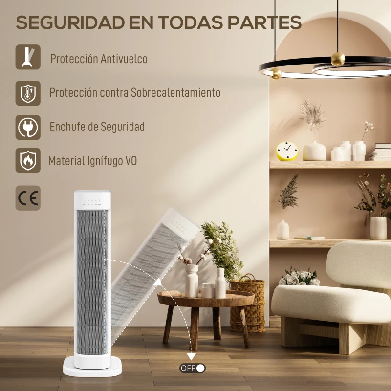 HOMCOM Calefactor Eléctrico Bajo Consumo 2000W con 3 Modos Termostato Regulable Protección contra Vuelcos y Sobrecalentamiento