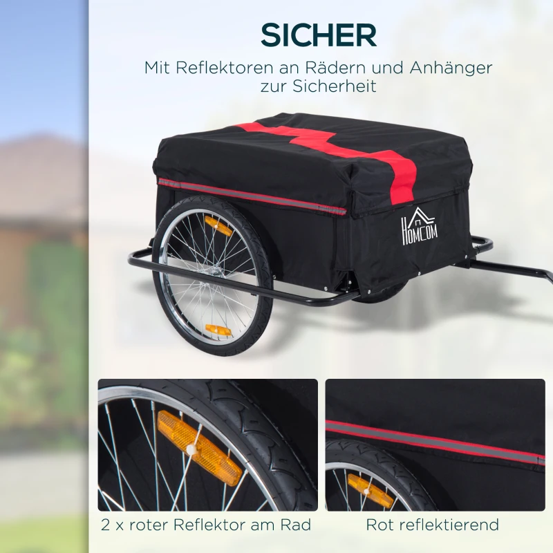 HOMCOM Fahrradanhänger Klappbar Lastenanhänger mit Kupplung,Transportwagen bis 40 kg belastbar, Transportanhänger Anhänger für Fahrrad Handwagen 140 x 88 x 60 cm