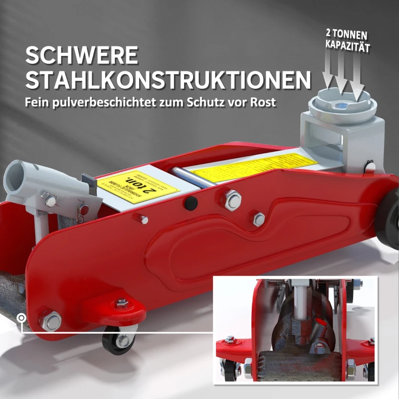 HOMCOM Hydraulischer Wagenheber Kompakt Überlastschutz Auto SUV 2t 120-300mm Rot Gelb